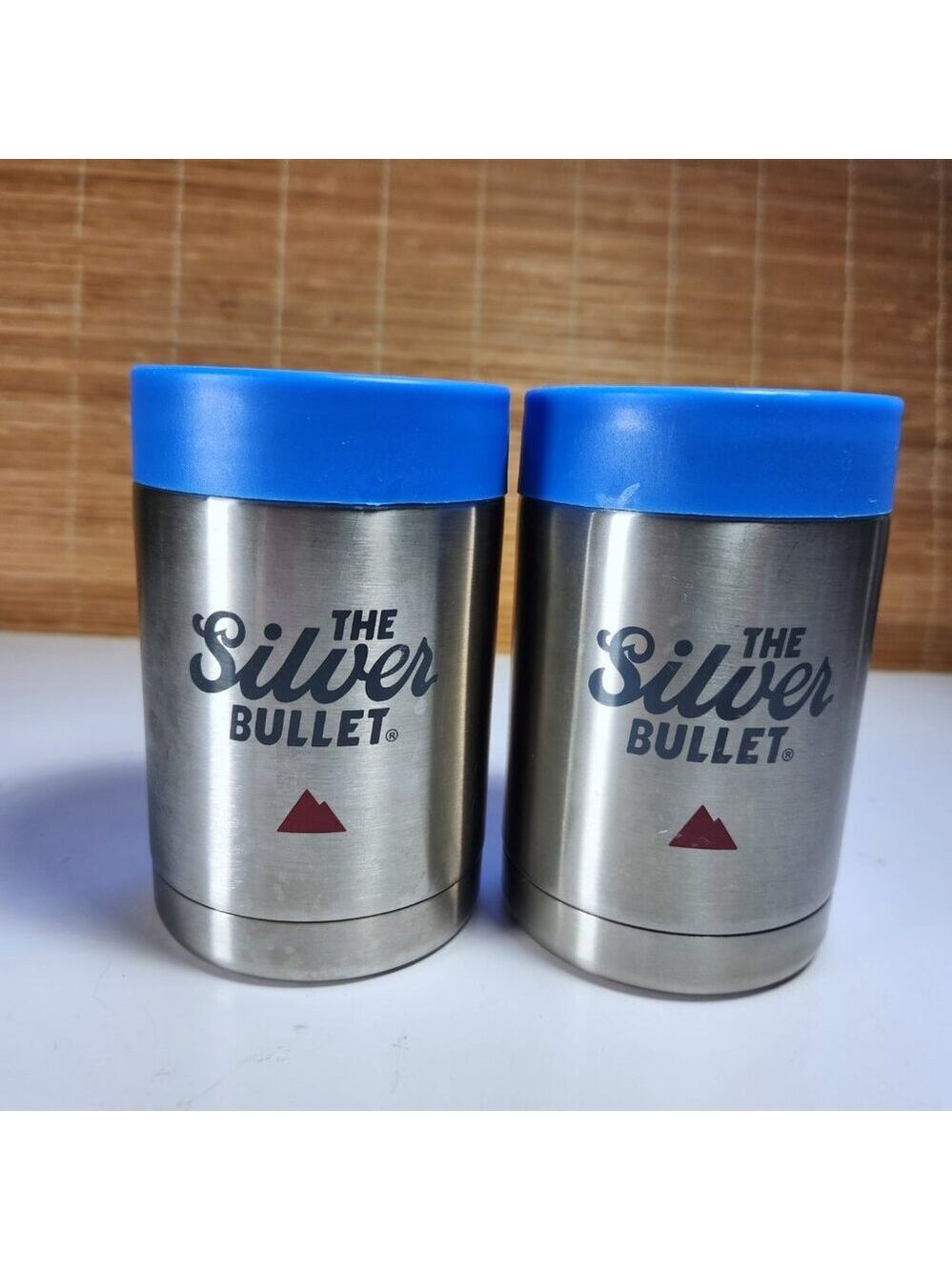 Coors Light Silver Bullet Beer Can Bottle Koozie Coozie Stainless Steel Blue (2)